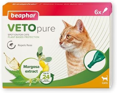 Beaphar – VETOpure Flea Spot On for Cats, 6 pipettes –Plant-Based Protection – Repels Fleas for up to 4 Weeks – Pack Provides up to 24 Weeks Protection – Contains Margosa Extract
