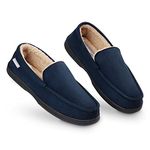 DUNLOP Moccasins Slippers Men Loafers Faux Fur Slippers Rubber Sole Memory Foam House Slippers Indoor Shoes Gifts For Men (Navy, 10 UK)