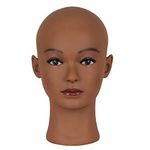 HAIRWAY Female Bald Mannequin Head Professional Cosmetology Face Makeup Doll Head for Wig Making Display Hats Eyeglasses Wig Head with T Pins (Dark Brown 21.5 Inch)