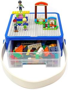 Bins & Things Lego-Compatible Storage Container with Lego Compatible Building Baseplate Lid (8 x 8 x 3.25 Inches) Toy Carrying Case with Plastic Handle - Brick Toy Storage Organizer - Lego Bin Storage, Storage for Legos (Does not include Lego)