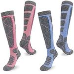 Smlper 2 Pairs Ski Socks Womens 4-7,Knee High Thermal Socks Outdoor Winter Warm Sports Socks for Cold Weather Skiing Snowboarding and Hunting