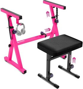 Liquid Stands Keyboard Stand and Bench Set - Portable Heavy Duty Digital Piano Stand for 54-88 Key Electric Pianos & Adjustable Piano Bench, Chair, Seat, Stool - Keyboard Music Accessories (Pink)