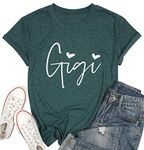 Gigi Shirts for Grandma Women Gigi Heart Graphic Tshirts Tops Letter Printed Short Sleeve Mimi Tees Shirt, Green, Large