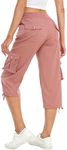 MISS MOLY Women's Cargo Capris Hiking Running Pants Loose Button Decor Lightweight Quick Dry Button Pockets Pink L