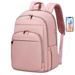 Laptop Backpack for Women 15.6 Inch Travel Backpack With USB Port, Lightweight School Backpack Waterproof Computer Bag for School Work Travel, Pink