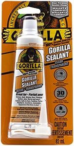 Gorilla 100% Silicone Sealant Caulk, All Purpose, Waterproof, 2.8oz/82ml Squeeze Tube, Clear Transparent, (Pack of 1), 8190001