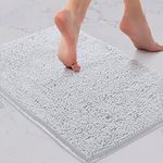 LuxUrux Bath Mat-Extra-Soft Plush Bath Shower Bathroom Rug, 1'' Chenille Microfiber Material, Super Absorbent Shaggy Bath Rug (White, 42 x 60 cm)