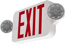 LFI Lights | Combo Red Exit Sign with Emergency Lights | White Housing | All LED | Two Adjustable Round Heads | Hardwired with Battery Backup | UL Listed | (1 Pack) | COMBOJR2-R