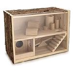 Navaris Natural Wood Hamster House - Wooden Play House and Climbing Structure for Hamsters, Gerbils, Mice - For Use Inside a Cage - 39 x 20 x 27.5 cm