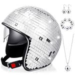 5 Pcs Disco Ball Helmet with Retractable Visor and 70s Disco Ball Accessories Set, Disco Ball Earrings Disco Ball Necklaces Disco Mirror Glitter Ball Helmet Disco Bracelet for Women Costume, Silver