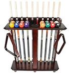 ISZY Billiards Pool Stick Rack - Cue Rack Only - Wood Floor Stand Holds 10 Pool Sticks and a Full Set of Balls - Billiards Accessories - Mahogany