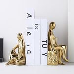 Fashion Creative Character Bookshelves - Ceramic Bookends, Human-Shaped Bookends, Suitable for Offices, Wine cabinets, TV cabinets, Decorative Accessories, Libraries, etc (Golden)