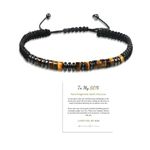 Morse Code Bracelets with Message Card,Teenage Teen Boys Gifts Ideas Inspirational Graduation Gifts for Him Birthday Gifts for Men Adjustable Handmade Beaded Bracelets(Tiger eye, To My Son)