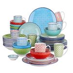 vancasso Macaron Dinnerware Set 48 Pcs Porcelain Dinner Set - Multicolour Dinner Service Mediterranean Crockery with Dinner Plate, Dessert Plate, Cereal Bowl, Soup Bowl, Saucer and Mug, Service for 8