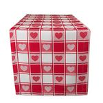 DII 100% Cotton, Machine Washable, Mother's Day, Valentine's Day & Spring Table Runner, 14x72, Red & White Check with Heart