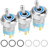 Pack of 3 LED Rocker Switches 12 V, [Improve] 16 mm SPST On/Off Large Round Rocker Switch with Blue Illuminated, IP67 Waterproof Electric Locking Metal Switches for Car Truck Boat