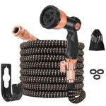 Expandable Garden Hose Pipe - 100ft Flexible Hosepipes for Garden with 3/4", 1/2" Solid Brass Fittings,Leakproof Expanding Water Pipe with 10 Modes Function Spray Gun