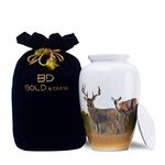 Hand Painted Deer Grazing Cremation Urn | Human Ashes Adult Memorial urn, Burial, Funeral Cremation Urns | 200 Cubic Inches (Large Adult Urn) with Unique Velvet Bag