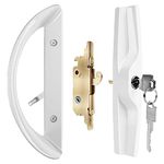 Sliding Patio Door Handle Set with Lock , Sliding Glass Door locks with Key and Mortise Lock, Replacement for sliding door Fits Thickness from 1-1/2" to 1-3/4" Reversible Design 3-15/16" Screw Holes