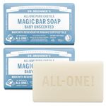 Dr Bronner's 3-in-1 Baby Unscented Pure-Castile Bar Soap, Made with Organic Oils with No Synthetic Fragrances, Used for Face, Body and Hair, Certified Fair Trade & Vegan Friendly, 140g Bar