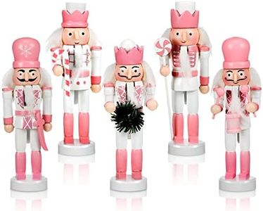 5 Pieces Christmas Nutcracker Decoration Set Wooden Nutcracker Hanging Decoration Christmas Theme Party Candy Paste Theme Christmas Decoration for Girls (Pink)