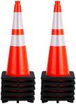 GarveeTech Traffic Cones 28", 10 PCS Safety Cones, PVC Orange Safety Road Parking Cones with 2 Reflective Collars,Hazard Construction Cones for Home Traffic Parking