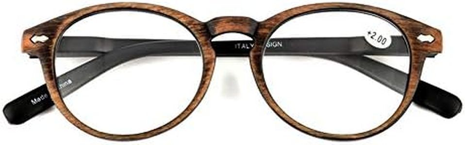 Qi Song Retro Woodgrain Print Oval Frame Reading Glasses Unisex Quality Readers (Brown, 1.0)