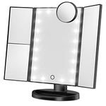 HAMSWAN Makeup Mirror Vanity Mirror with Lights, 1X 2X 3X 10X Magnifying, Lighted Makeup Mirror, Touch Control, Dual Power Supply, Portable LED Makeup Mirror, Women Gift (Black+10X)