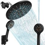 Luxsego Rain Shower Head with Handheld Spray Combo, 8.8’’ Rainfall Dual Showerheads & 7 Modes High Pressure Shower Wand Built-in Power Wash with 78’’ Extra Long Hose, 3-Way Diverter, Adhesive Bracket