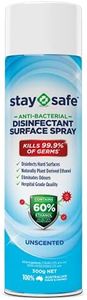 Stay Safe Sanitiser and Disinfectant Surface Spray Sanitiser Unscented, 300g Can