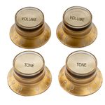 Musiclily Pro Inch Size Fine 24-Spline Top Hat Bell Knobs Tone Volume Control Knobs for USA LP SG Style Electric Guitar, Gold with Reflector (Set of 2T2V)