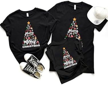 Family Christmas Shirts for Parent Child Merry and Bright Christmas Tree Tshirt Short Sleeves Holiday Tops