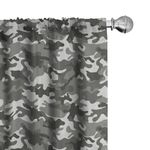 Ambesonne Camouflage Window Curtains Pack of 2, Monochrome Attire Pattern Camouflage Inside Vegetation Fashion Design Print, Lightweight Set with Rod Pocket, 4 Panels of - 28" x 84",Coconut Grey