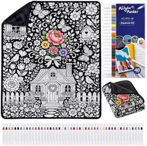 Halloween Washable Coloring Blanket Kit-48-Color Markers for Kids & Adults