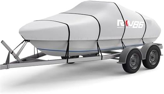 RKV86 Trailerable Boat Cover, 20'- 22' Heavy Duty 600D Waterproof Tarp Covers with Storage Bag, Marine Grade Polyester Canvas, Fits 20-22ft Bass Boat, V-Hull, Tri-Hull, Runabout Bowrider Boat (Silver)