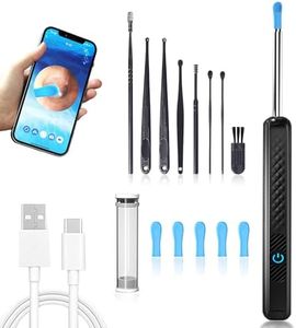 XIULIUU Ear Wax Removal, 8 Pcs Earwax Remover Tool Set, Rechargeable Ear Cleaner with Camera & Light, 6 Ear Pick, 1080P Ear Cleaning Kit for iOS & Android (Black)