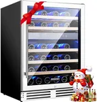 BODEGA 24 Inch Wine Cooler Refrigerator, 46 Bottle Dual Zone Wine Fridge with Double-Layer Tempered Glass Door,wine refrigerator with Temperature Memory Function, Built-in or Freestanding.