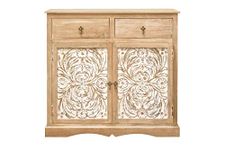 The Attic Jodhpur Sideboard|Multipurpose Cabinet for Kitchen and Living Room Storage|Crockery Storage|Solid Wood Handcarved Marvel|Natural + White Matte Finish