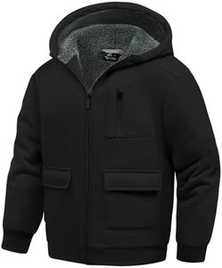 JACKETOWN Unisex Girls Boys Zip Up Hoodie Kids Fleece Jacket Sherpa Lined Sweatshirts Spring Fall Winter Coat Kids Casual Outerwear Full Black 14-15 Years