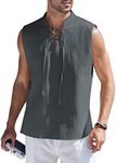 COOFANDY Mens Cotton Linen Tank Tops Beach Casual Sleeveless Henley Tank Shirts Dark Gray L-1 Large