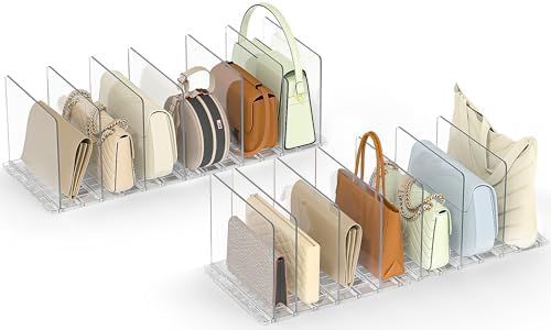 SortNStore Bag & Purse Organizer for Closet: Adjustable Clear Handbag Storage Shelf - Plastic Clutch Dividers for Closet Organizers and Storage - Keep Carteras & Pocketbook Upright