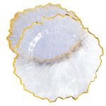 DaCakeWS Acrylic Gold Rim Reef Charger Plates 10PCS, 13inch Plastic Floral Charger Plates Wedding for Dinner (10, Reef Clear)