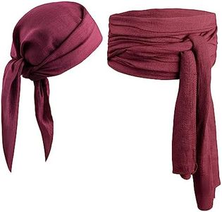 FOIMAS Pirate Costume Head Scarf Wraps Sash Belt Waist Bandana Pirate Headband for Men Women Halloween Costume Accessories,Red Wine, Red, Large