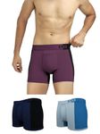 XYXX Men Micro Modal Trunk, Relaxed Fit, Colorblock, Pack of 3, XYTRNK3PCKN811M, Grape Wine & Black + Quarry & Seaport + Black Iris & Black, M