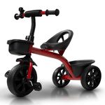 Baybee Actro Baby Tricycle for Kids, Smart Plug & Play Kids Cycle with Eva Wheels, Bell, Dual Storage Baskets & Safety Belt | Kids Tricycle Trike | Baby Cycle for Kids 2 to 5 Years Boys Girls (Red)