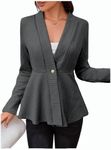 Milumia Women's Textured Ruffle Hem Blazer Single Button Shawl Collar Long Sleeve Jacket Dark Grey Large