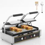HTTSICHI Commercial Panini Press - 3600W Double Sandwich Press, Stainless Steel Electric Panini Grill w/Dual Independent Temp Controls, 19"x9" Full Flat Smooth Cooking Pan for Hamburger Steak Bacon