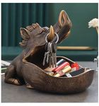 CUZOKOLA Large Funny Wild Boar Figurine Animal Candy Bowl for Office Desk Big Mouth,Key Holder Bowl Table,Cute Jewelry Necklace Earring Dresser Sundries Storage Holder Box Resin Sculpture Decor Gold