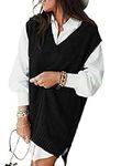 Sweezarmo Womens V Neck Sweater Vest Knit Black Solid Oversized Sweater Casual Basic Sleeveless Pullover Tops for Women Black Small