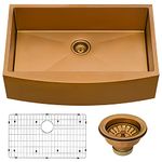 Ruvati Copper Tone 33-inch Apron-Front Farmhouse Kitchen Sink - Matte Bronze Stainless Steel Single Bowl - RVH9733CP